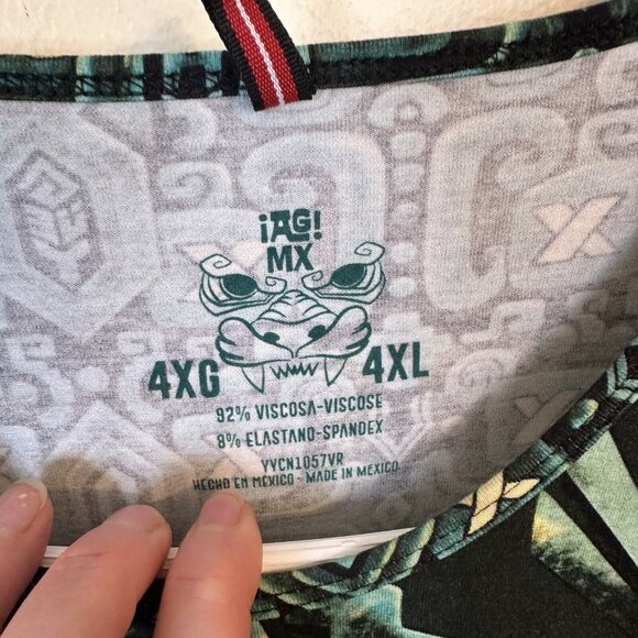 Aztec Allover Print Graphic T shirt Green Black AGMX 4X Viscose Soft Mexico - Picture 3 of 10